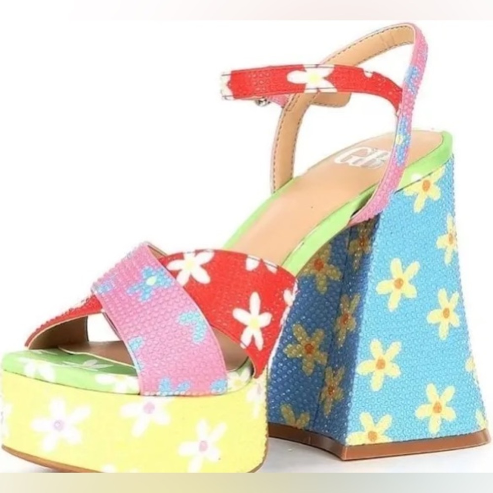 GIANNI BINI NWOB PLATFORM RHINESTONE FLORAL HEEL - Picture 6 of 12